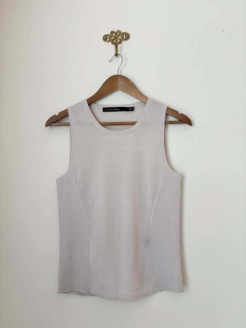 Iris Setlakwe Cream Merino Wool Ribbed Tank Top Small Luxe Minimalist
